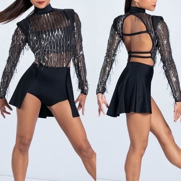 Weissman elite dance costume silver sequin Kill The Lights NV13199 IC- child 7/8