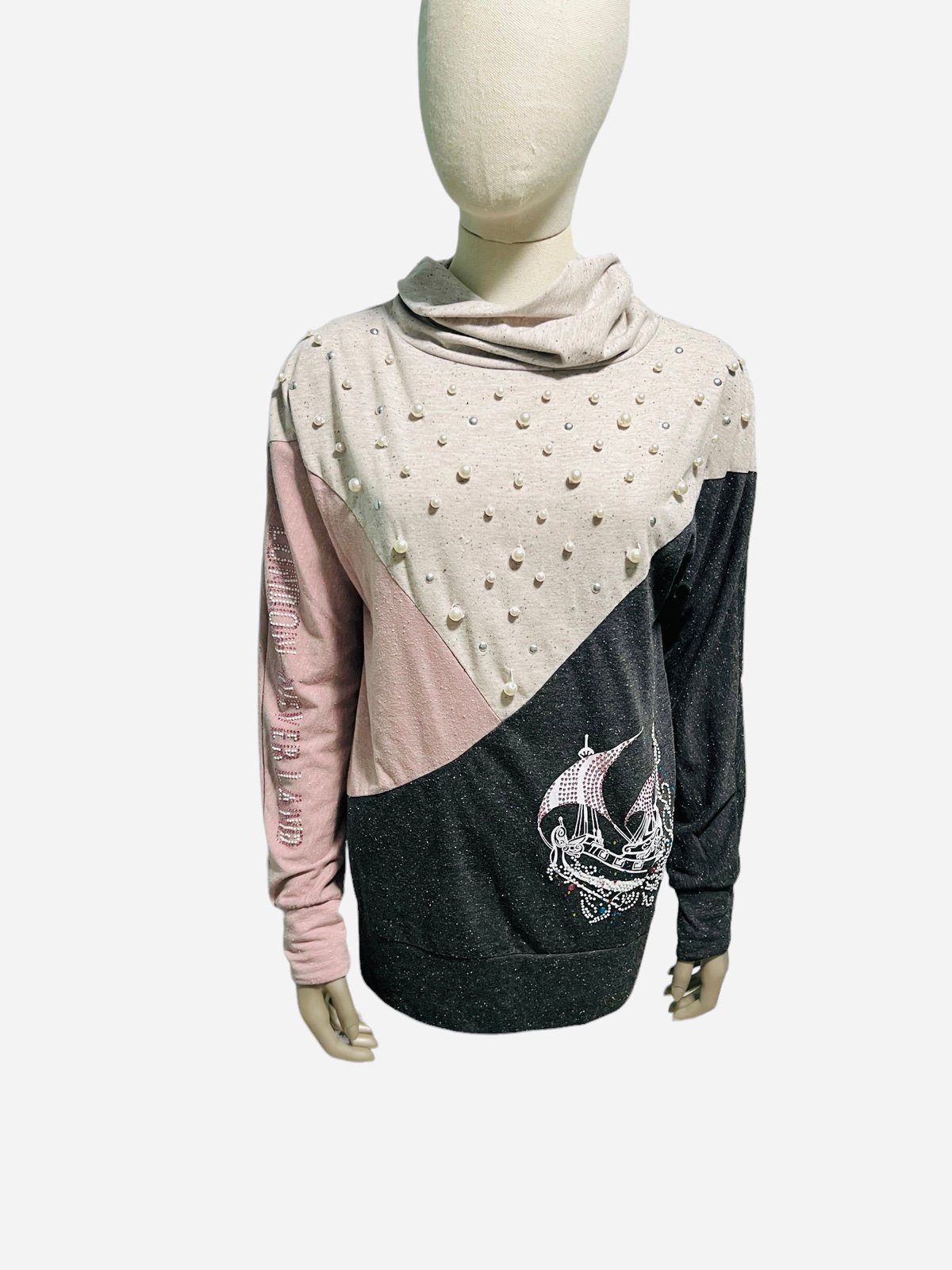 Authentic Disney Parks Peter Pan Ship Pearl Accent Cowl Neck Sweatshirt Size L