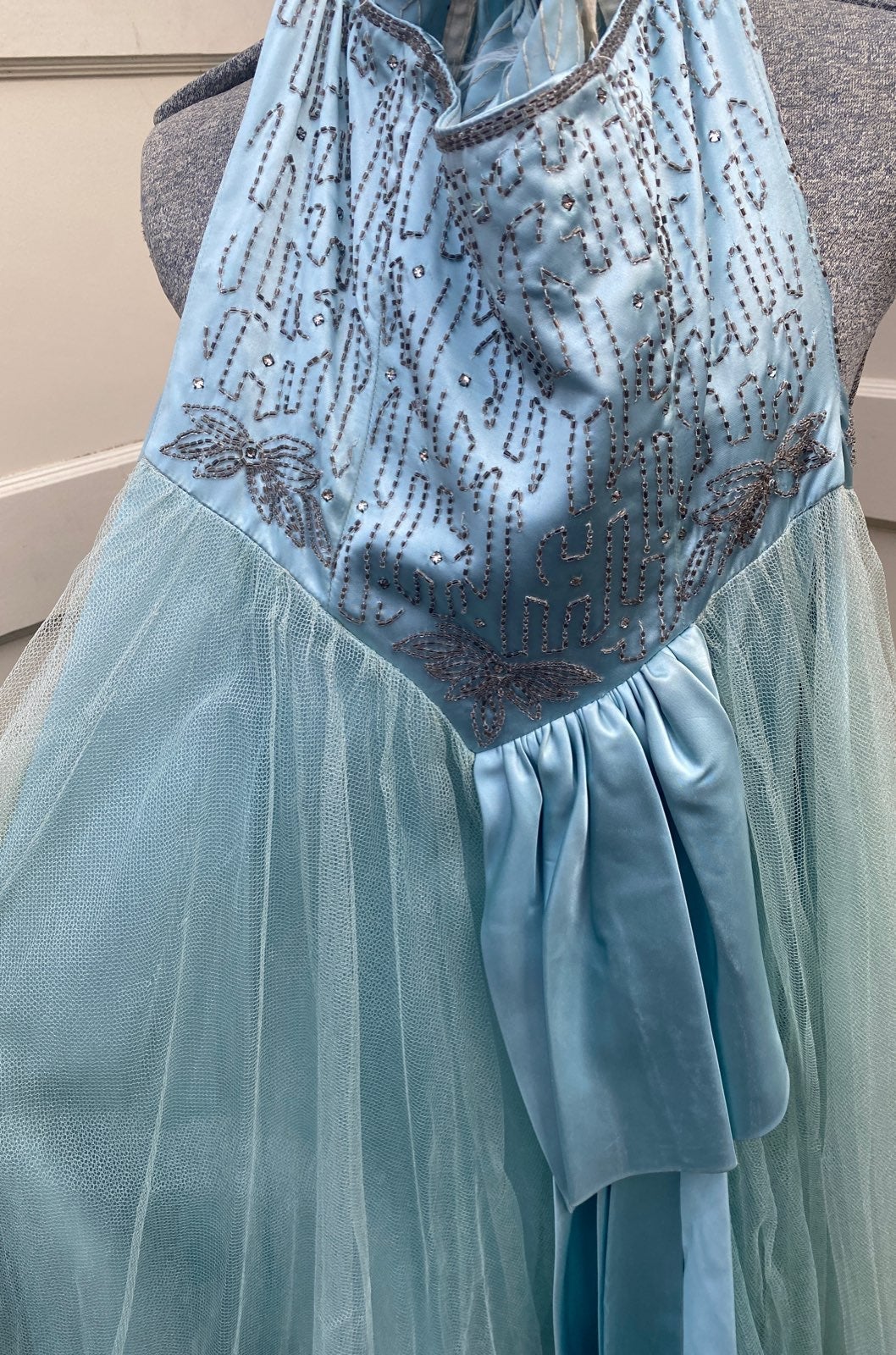 Vintage 1950s Aqua Strapless Beaded Gown