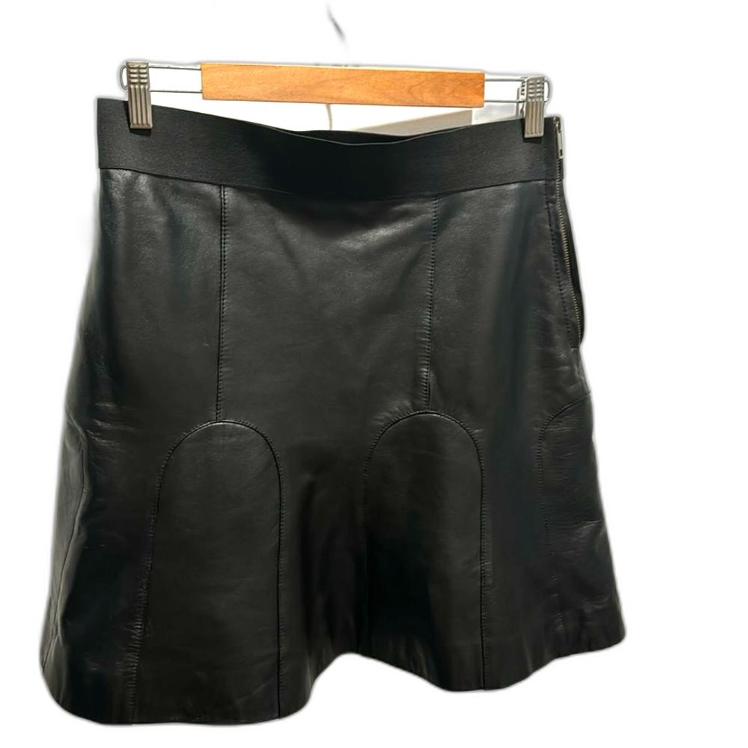 Genuine Leather Women Skirt Black Medium Short Mini Asymmetrical Fit n Flare Y2K