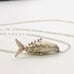 Vintage silver articulated fish pendant necklace