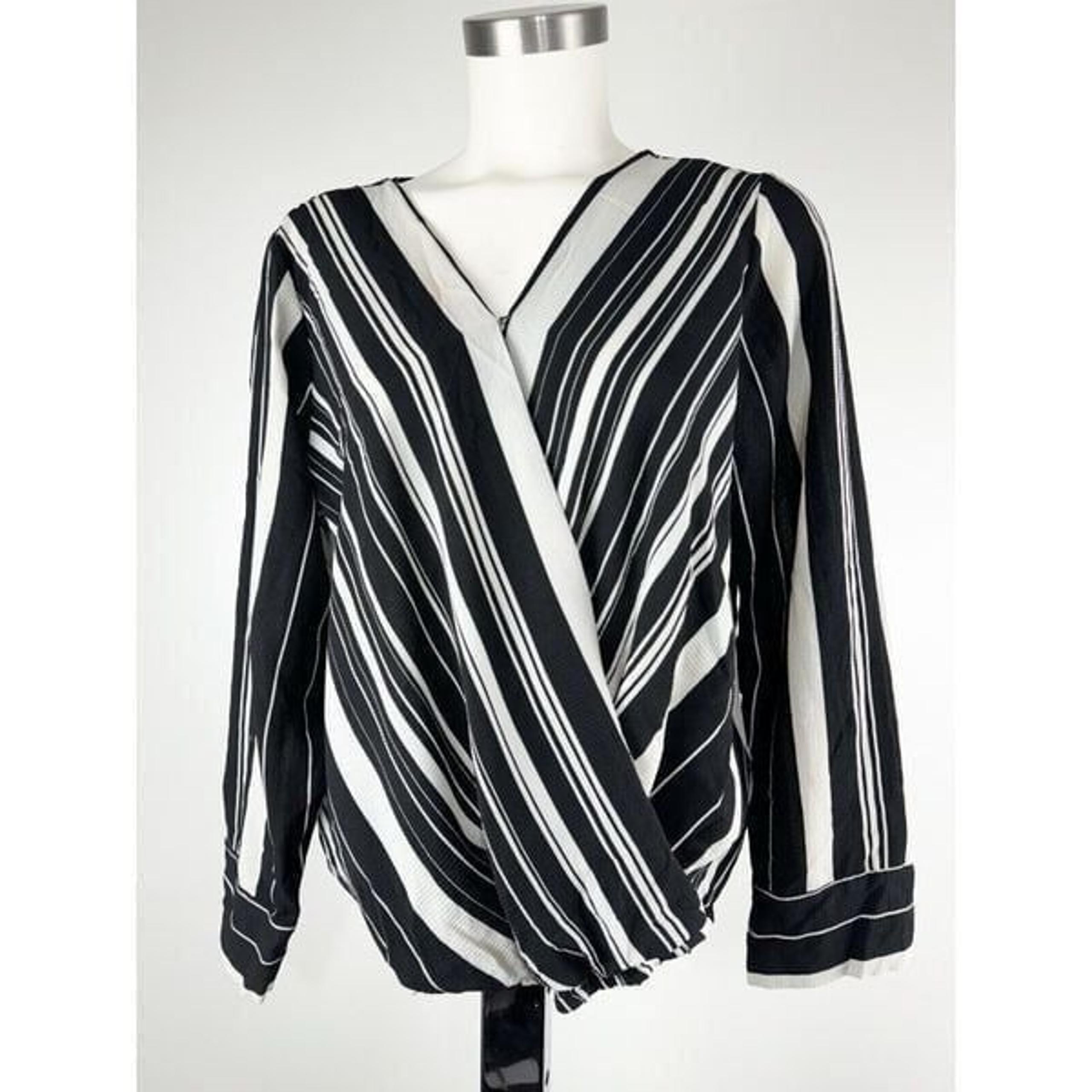 Cocomo Women’s Sz Large Striped Wrap V-Neck Blouse Preppy