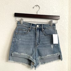 NWT Good American Womens Shorts Denim Curve High Rise Distressed Size 00