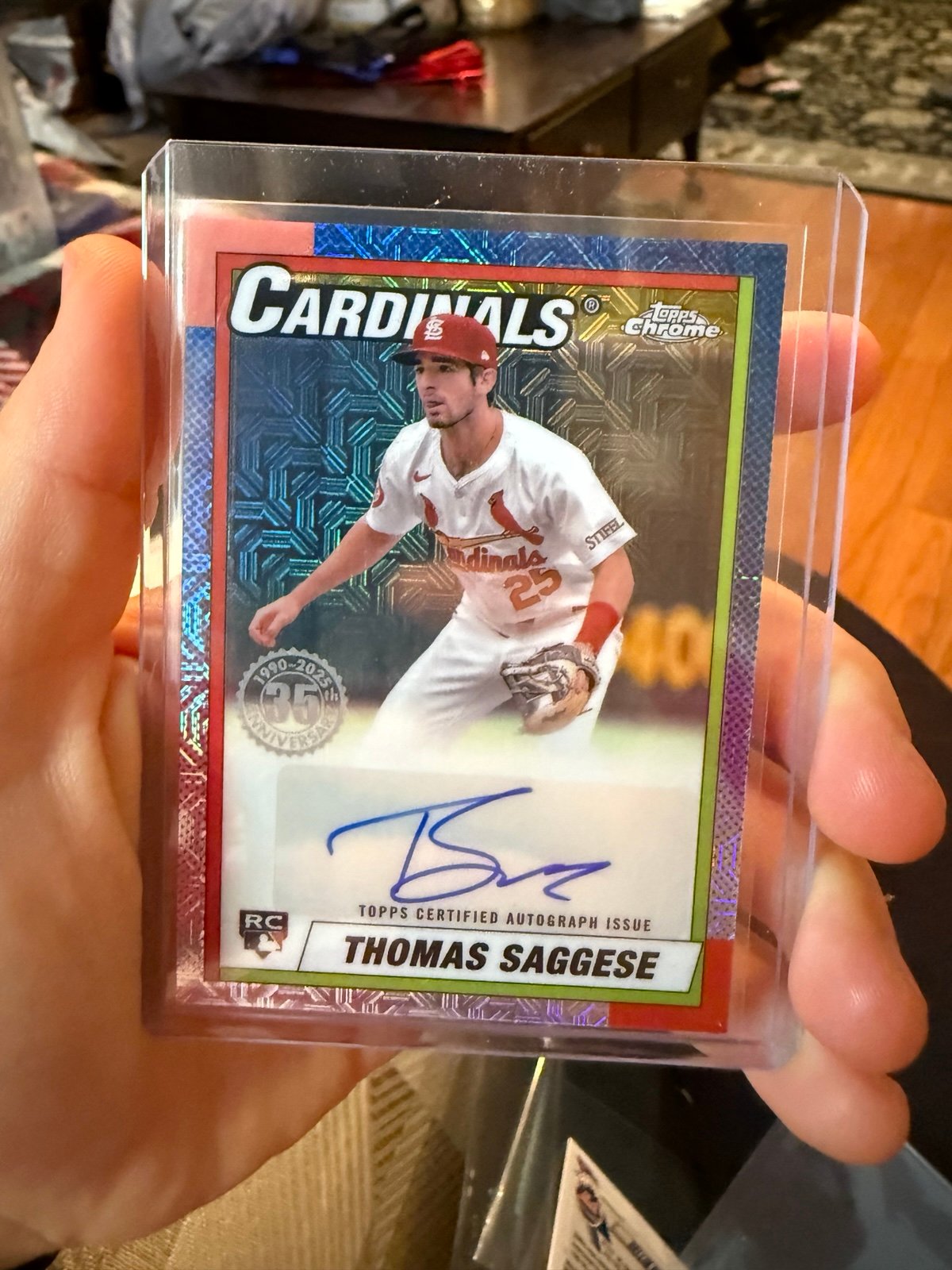2025 Topps Series 2 Thomas Saggese Silver Pack Mojo Refractor RC Auto Cardinals
