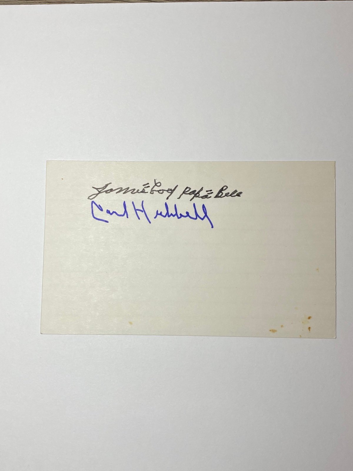 Signed MLB HOF Cool Papa Bell and Carl Hubbell 3x5 Index