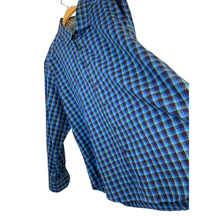 Robert Graham 3XL Mens Cotton Classic Fit Plaid Dress Shirt Blue Contrast Trim