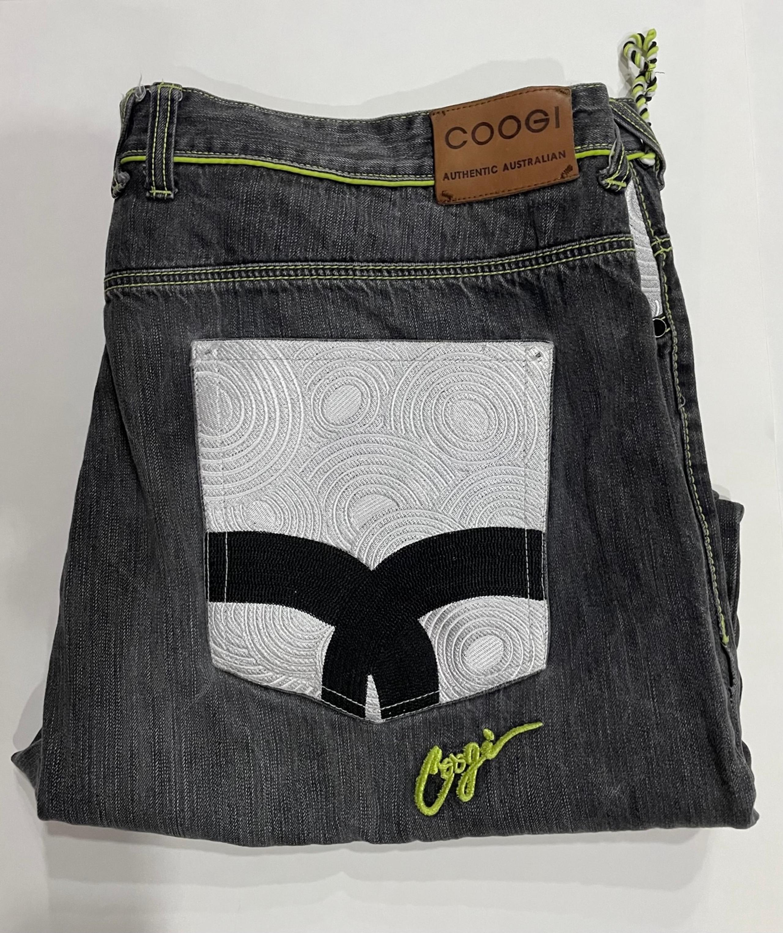 Coogie Jeans Mens 50x36 Embroidered Pockets Y2K Wide Leg black distressed