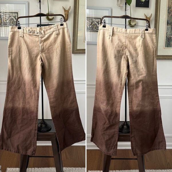 Vintage 70s Low Rise Brown Ombre Bell Bottom Jeans Pants 32 12 14