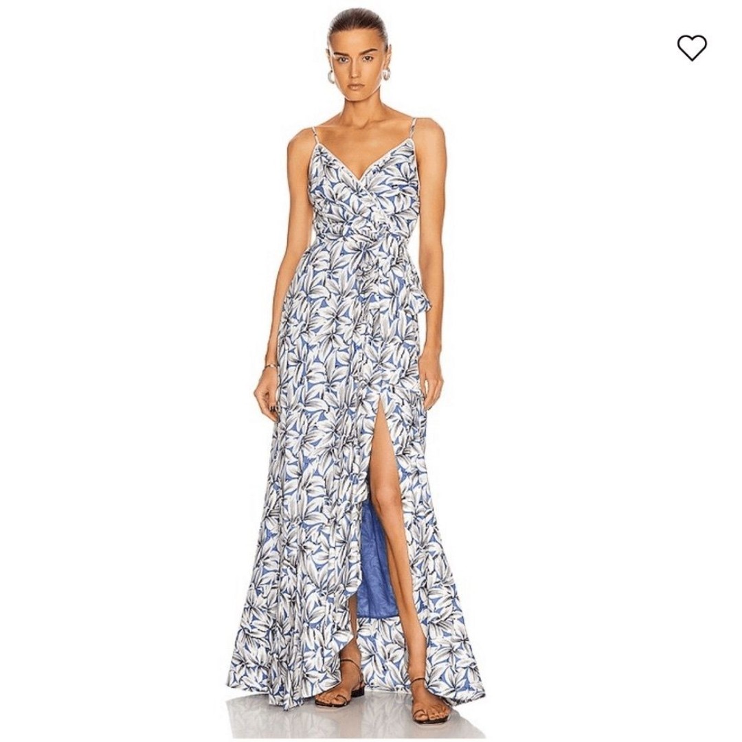 Jonathan Simkhai NWT Ava Floral Linen Blend Faux Wrap Maxi Dress 4 Retail 595