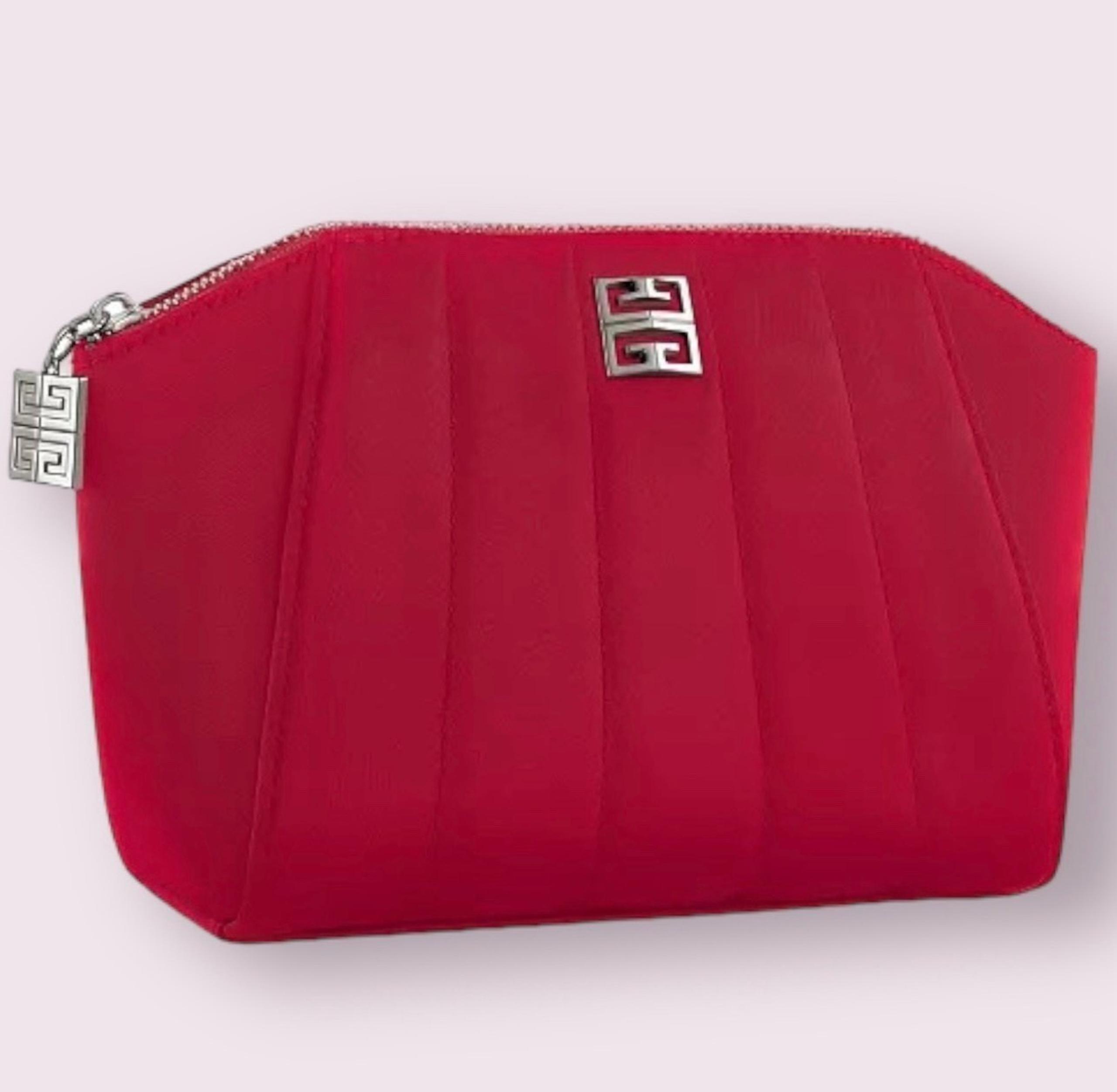 Red Givenchy Beauty (Satin-Lined/Tufted) Cosmetic-Makeup Bag
