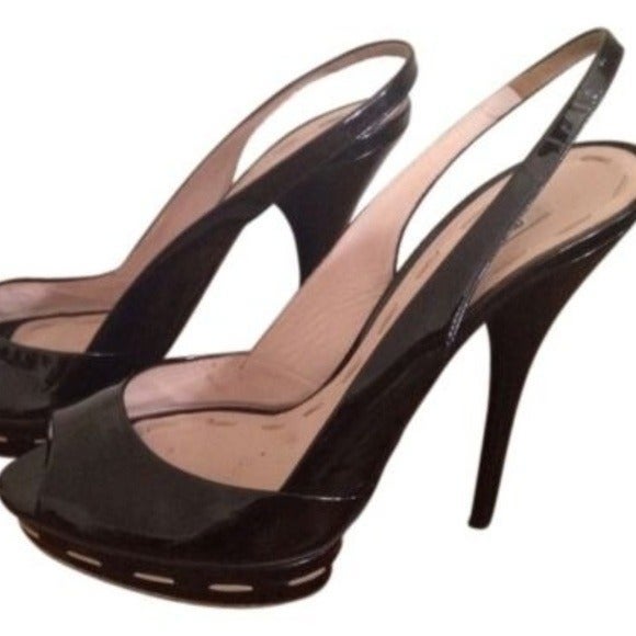39.5 MIU MIU BY PRADA PATENT LEATHER PLATFORM Slingback