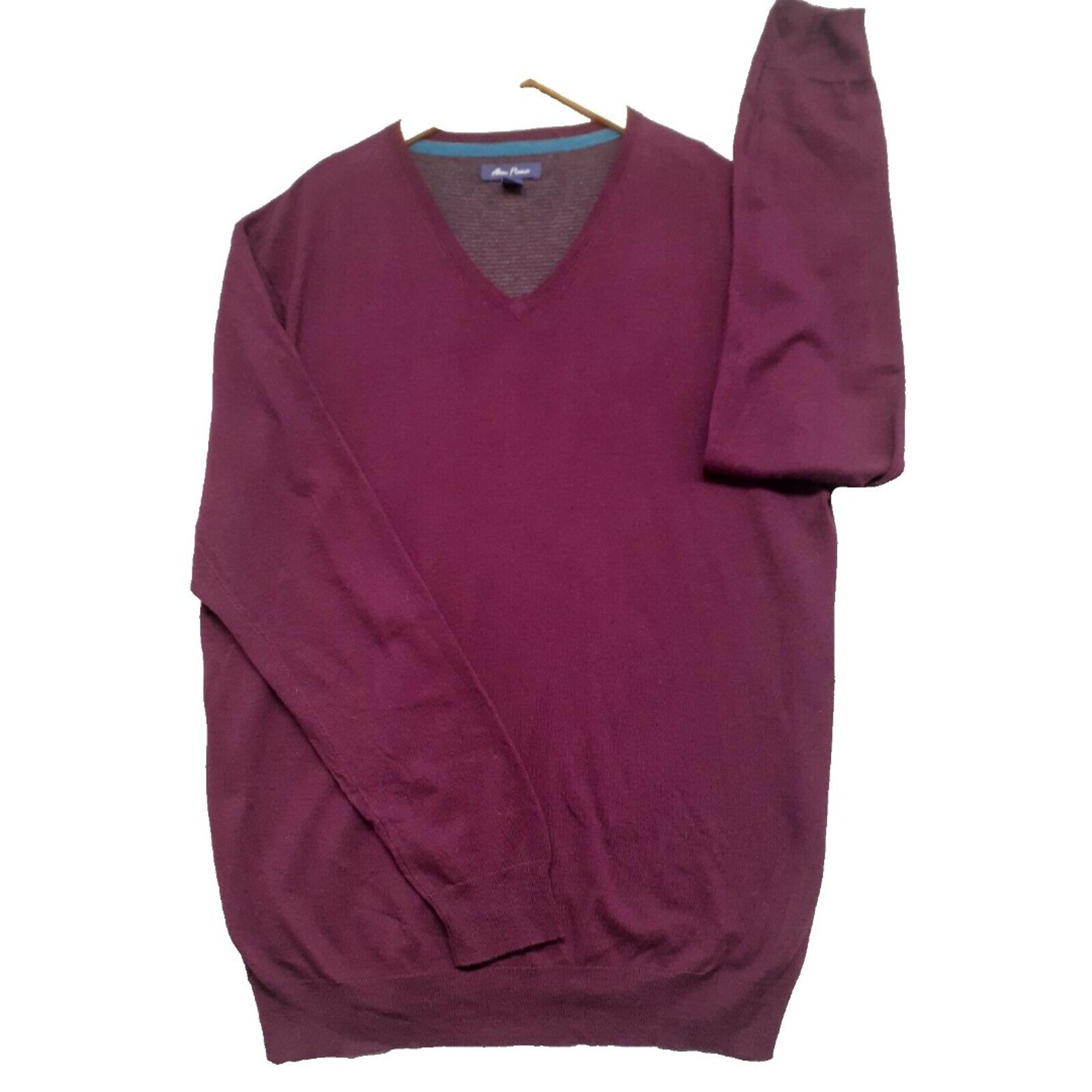 Alan Flusser Mens Cashmere Cotton Wool Blend Purple V Neck Sweater Mens XL
