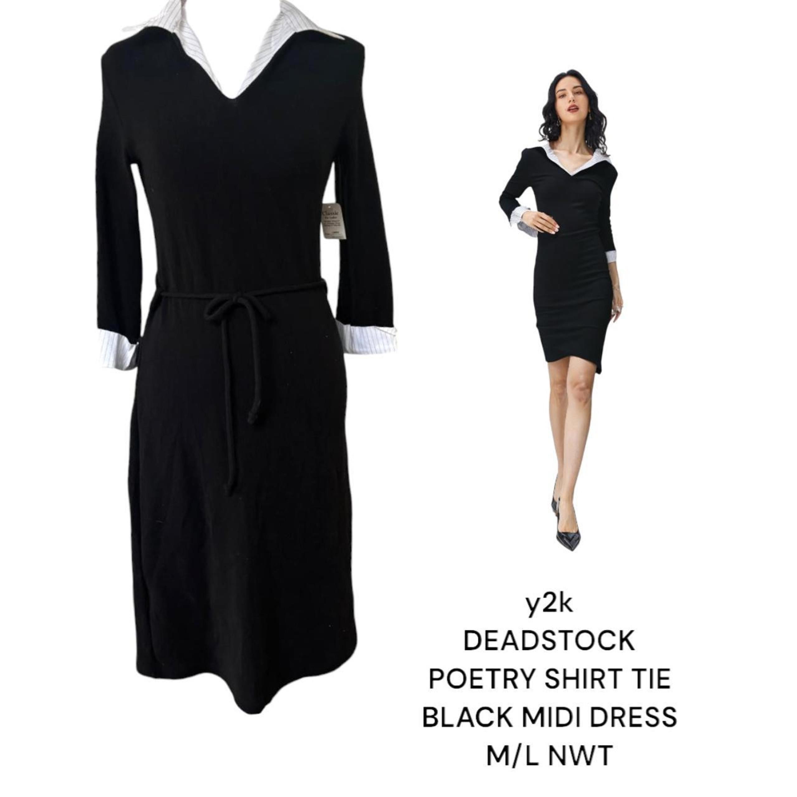 Y2K DEADSTOCK POETRY BLACK MIDI SHIRT TIE DRESS M/L NWT