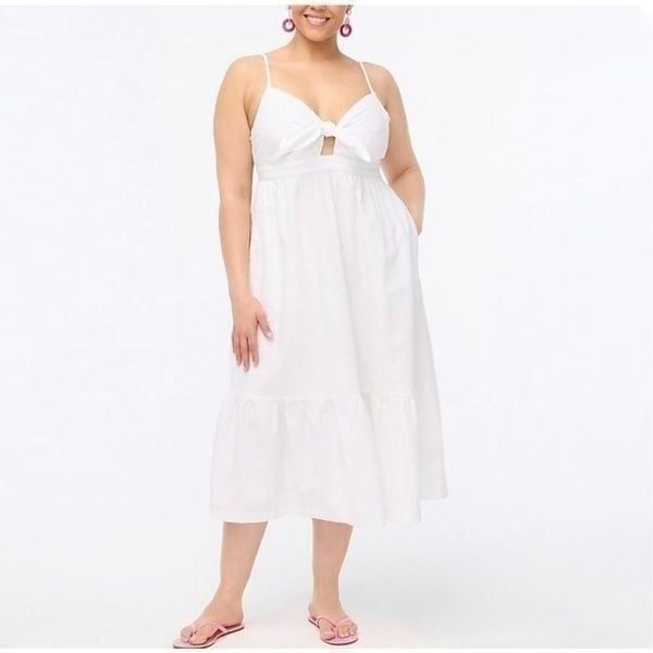 J. Crew Factory Women’s White Seersucker Tie Front Midi Dress