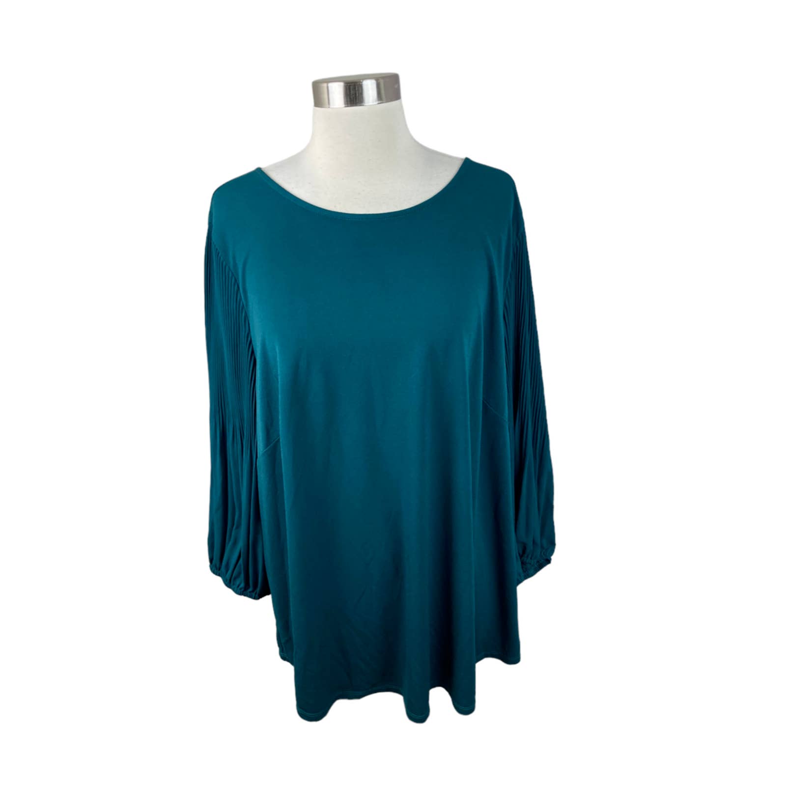 Adrianna Papell NEW 2X Evergreen Pleated Woven Sleeve Knit Top