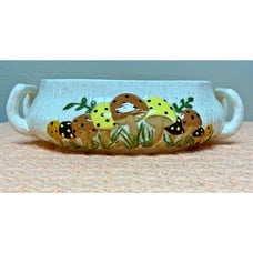 Vintage 1970's ARNELS Ceramic Mushroom Beige Casserole Dish Retro Signed