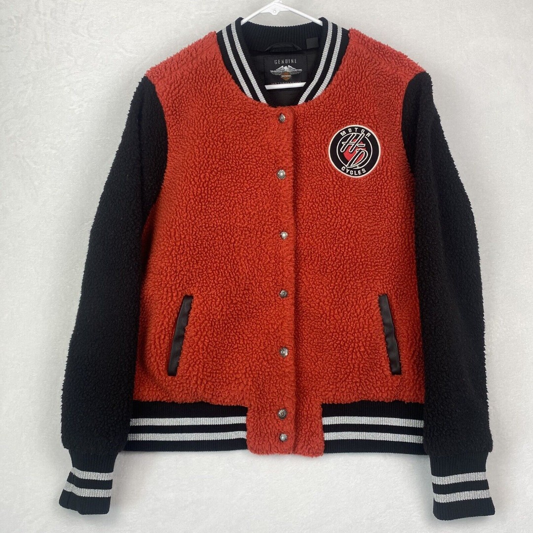 Harley Davidson Sherpa Bomber Jacket Mens Extra Large Red Black Logo Snap On