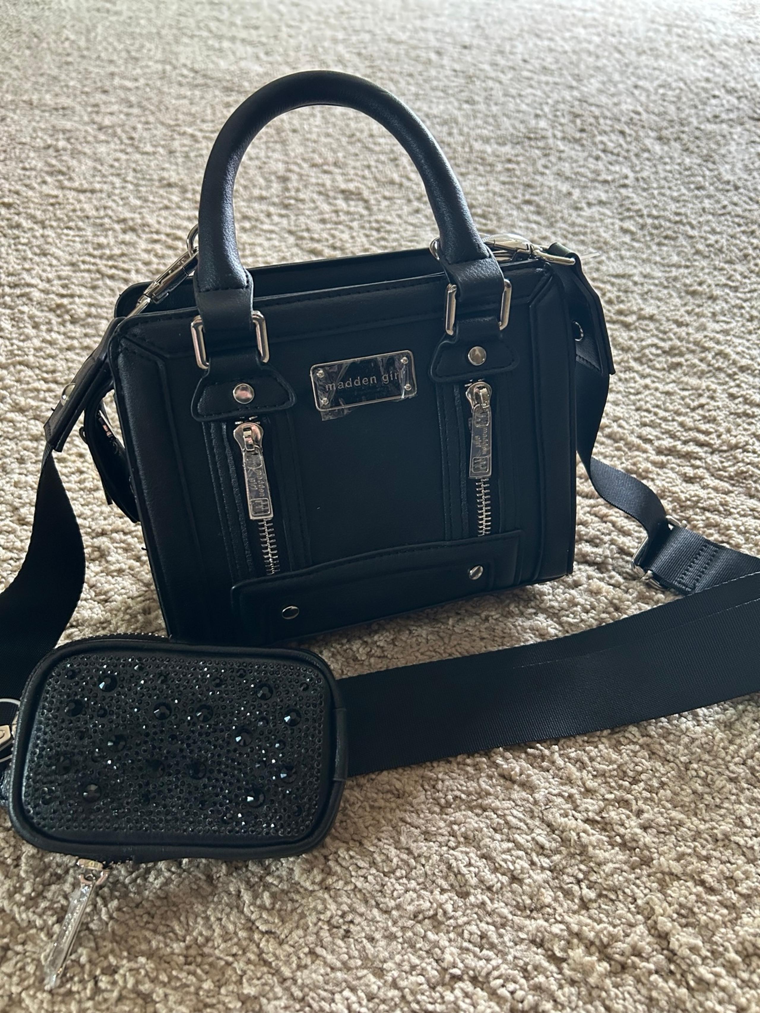 Madden Girl Black Zipper Mini Tote Square Crossbody Bag Purse