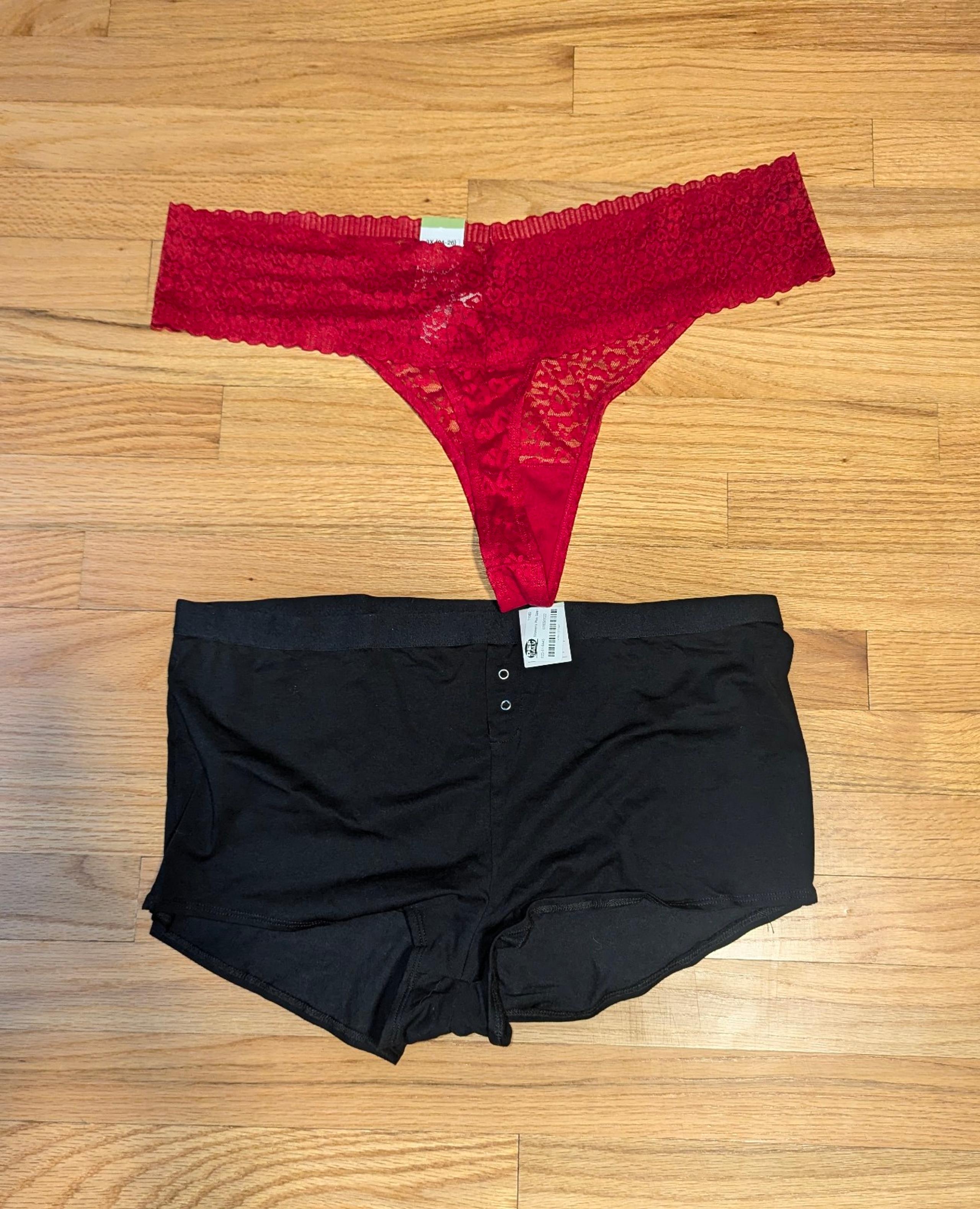Set of 3X Auden Intimates 1 Red Lace Thong & 1 Solid Black BoyShorts