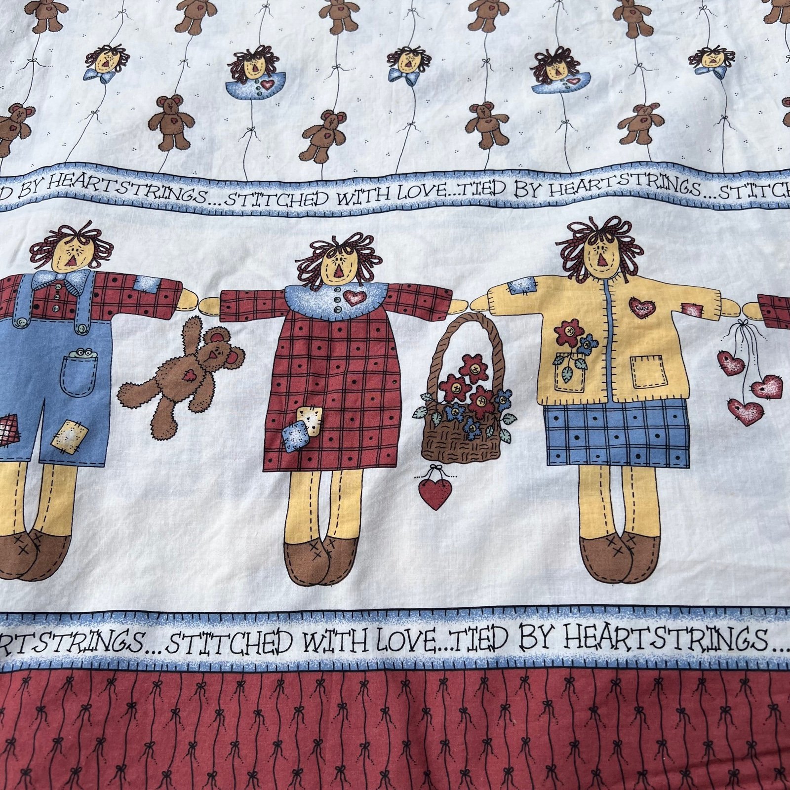 Mine & Yours Raggedy Ann Love Tied by Heart Strings 1997 Fabric 44 X 2.33 Yards