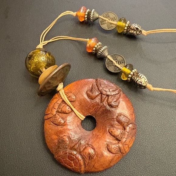 Chinese carved turtle necklace bohemian BoHo