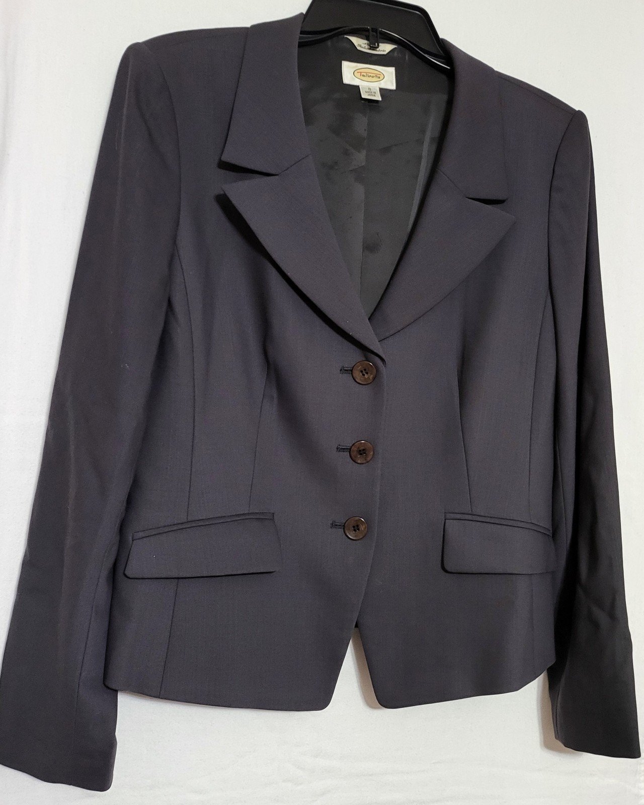Talbots Womens Vintage Preppy Black Three Button Wool Career Blazer 8 Academia