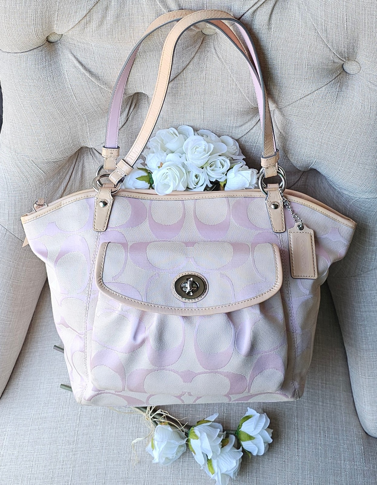 Vintage Coach Signature Leah Shoulder/Tote Bag (Pink) Size: Medium