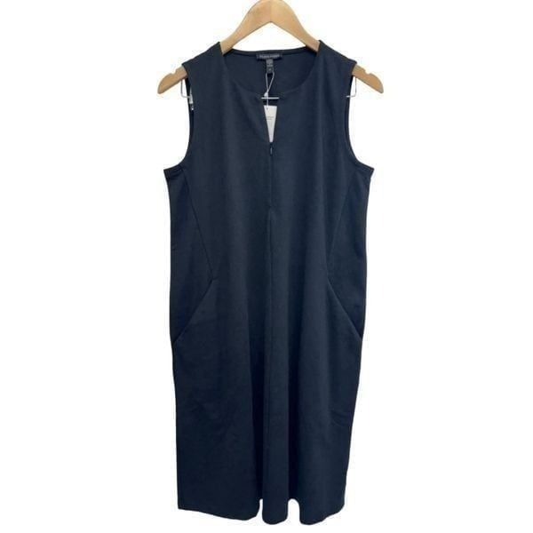 Eileen Fisher Dress Size Medium Black Knee Length Easy Fit Front Zip