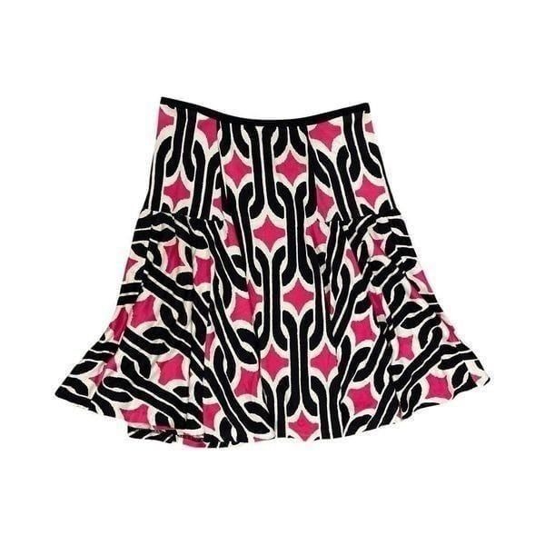 Diane Von Furstenberg Black Pink 100% Silk Pull On Skirt Size 4 Small