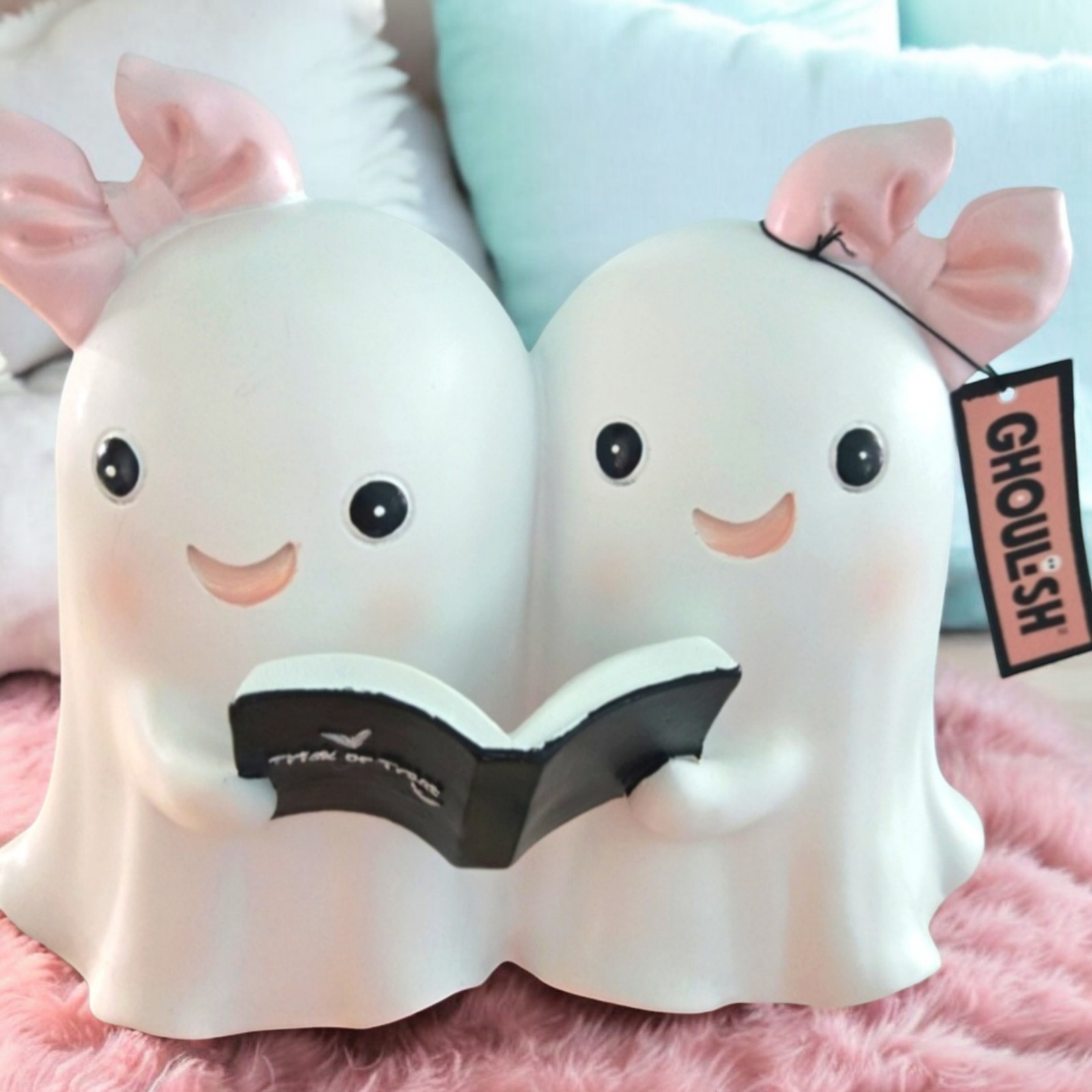Ghoulish 2024 Pink Bow Ghost Girl Twins w/ Trick or Treat Book Halloween Decor