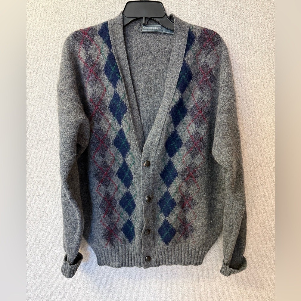Christopher Hayes Vintage Men Large Grandpacore 100% Shetland Wool Sweater Gray