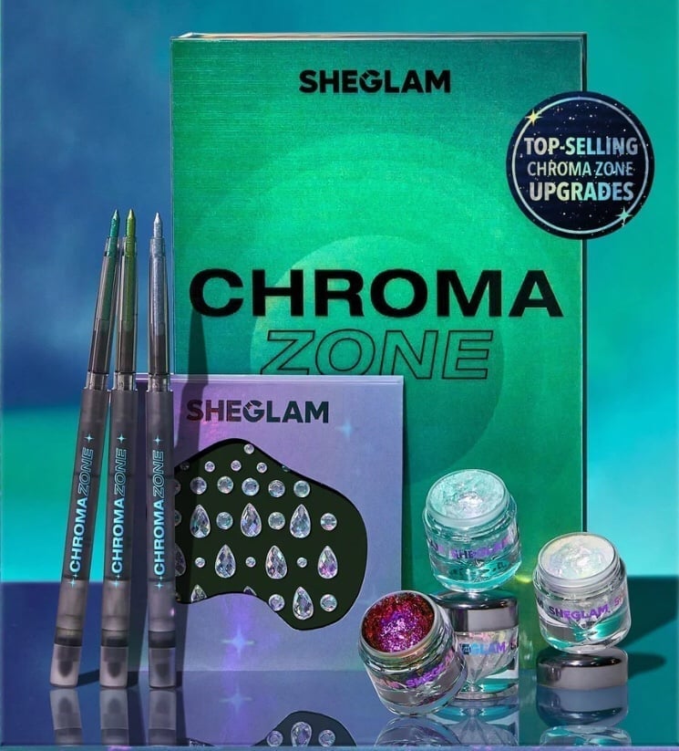 She Glam Chroma Zone Full Collection 3 eye gel multichrome liners, 3 gel flakes,