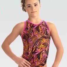 NWT GK gymnastics tumbling dance leotard style E4482 carnival print AXS