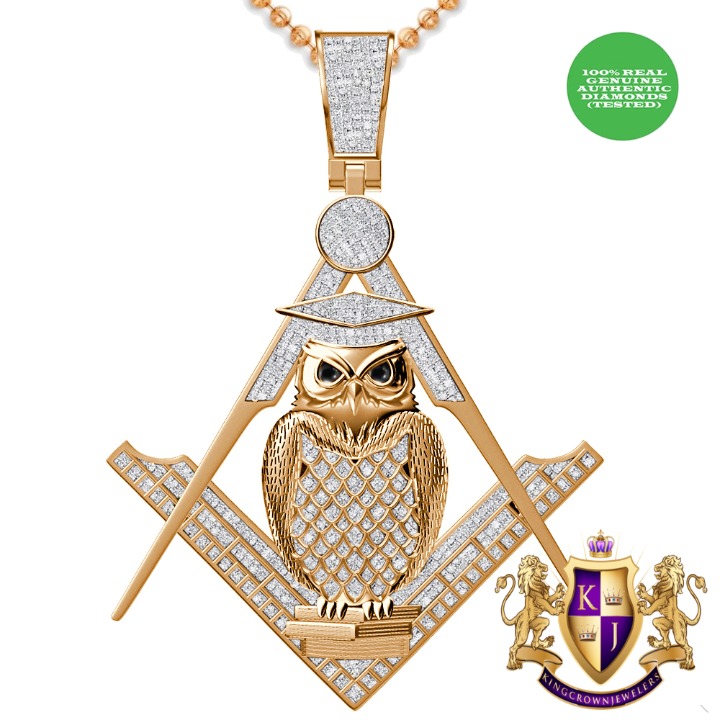 Real Genuine Diamond 0.60 Cwt. Professor Owl Freemasonry Masonic Pendent Charm