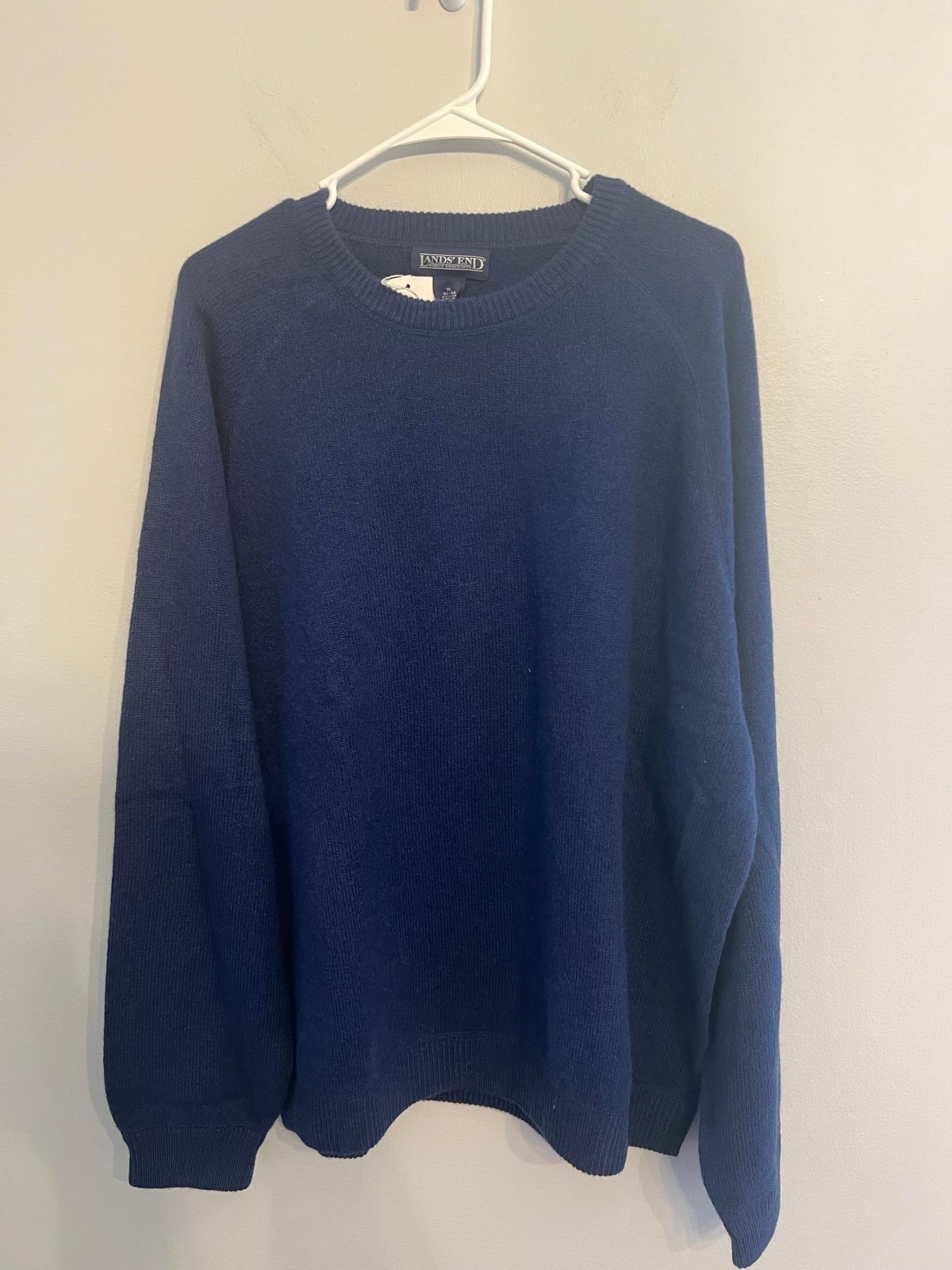 LANDS' END Men's Navy Lambswool Cashmere Crewneck Sweater Sz XL 46-48 NWOT