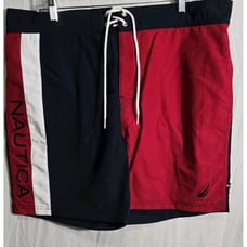 Nautica Quick Dry Red, White, Blue Brief Lined Swim Trunks Shorts Lined XLarge