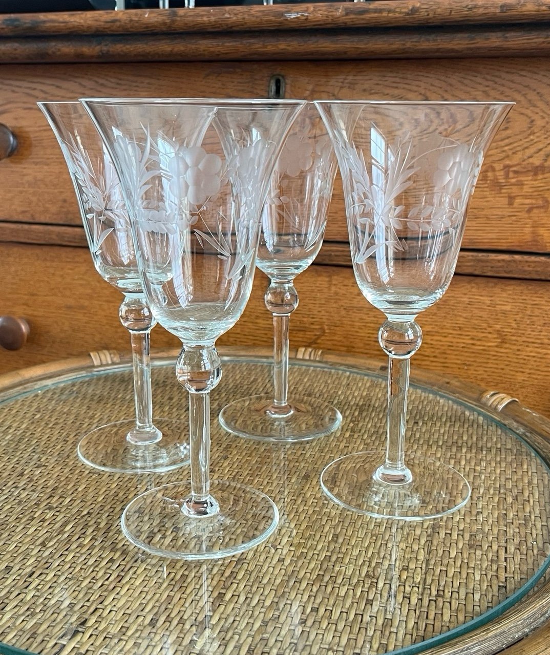 Colony “Danube” Water Glasses, Danube By Colony Glass Co., Etched Water Glasses