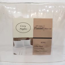 New Cozy Nights 100% cotton flannel king white sheet set