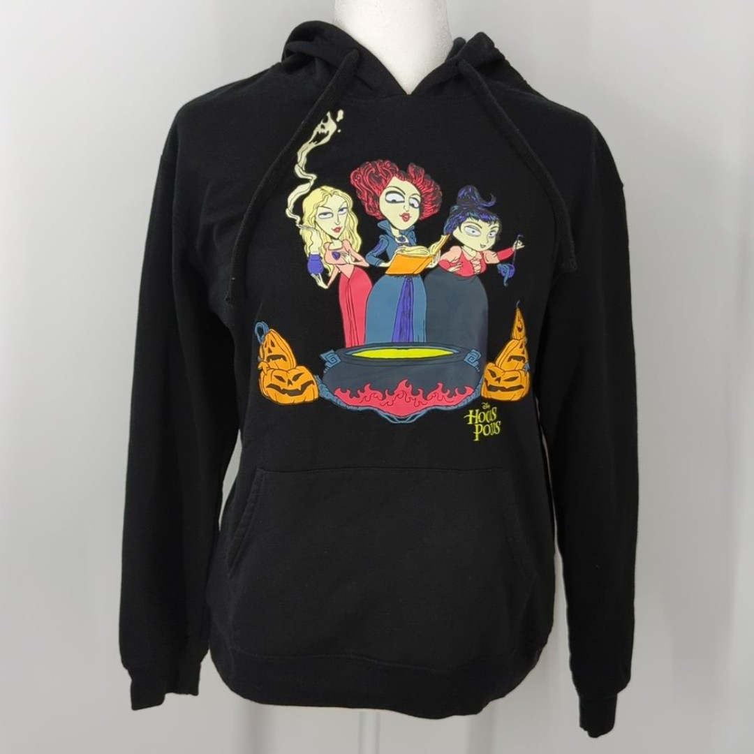 Disney Hocus Pocus Halloween Witches Black Hoodie Large NWOT