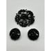 Vintage Black Stone Open Back Round Brooch Pin And Clip On Earring Set