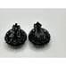 Vintage Black Stone Open Back Round Brooch Pin And Clip On Earring Set