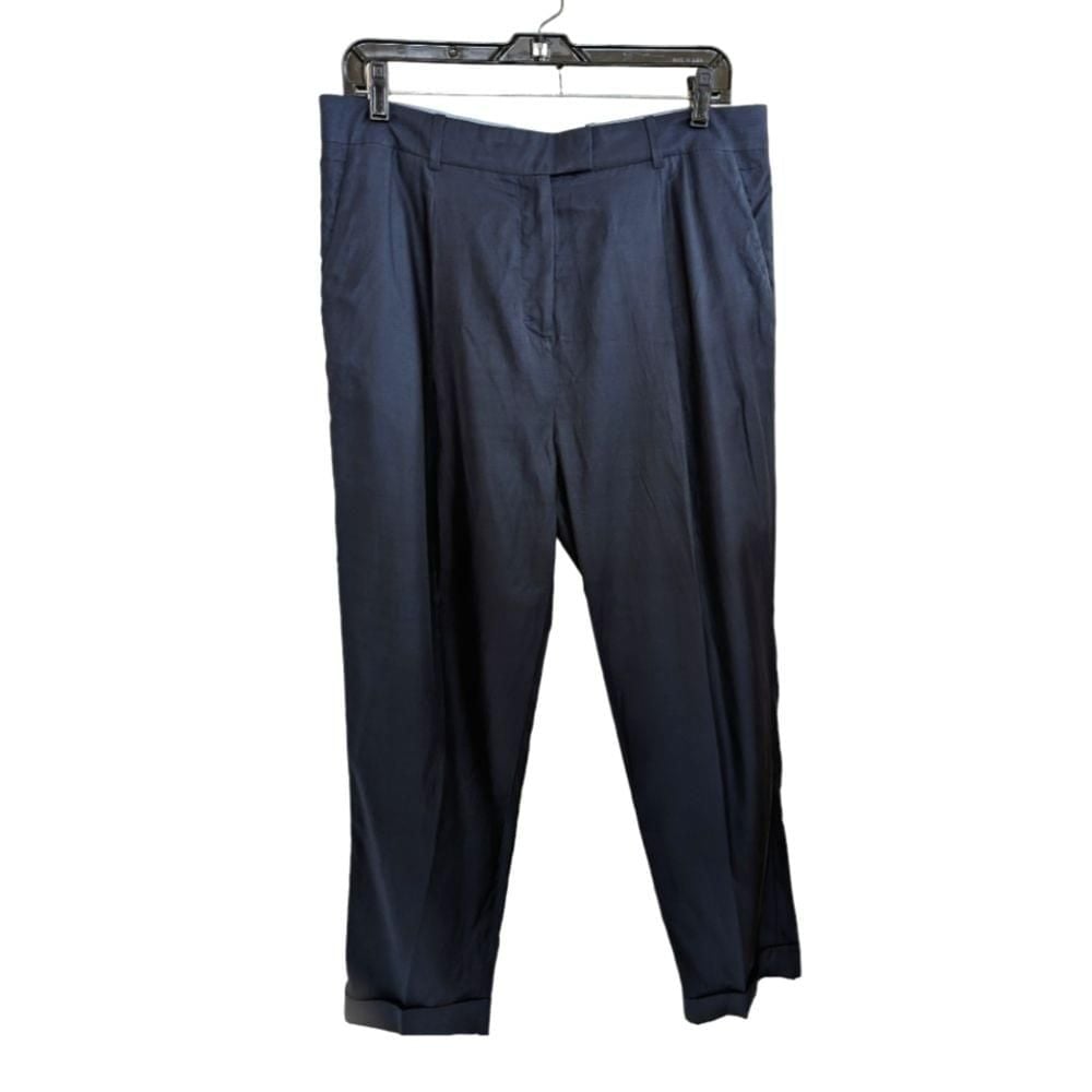 COS Vegan Cuffed Navy Relaxed Fit Women’s Pants In Cupro & Cotton Size 8 EUC