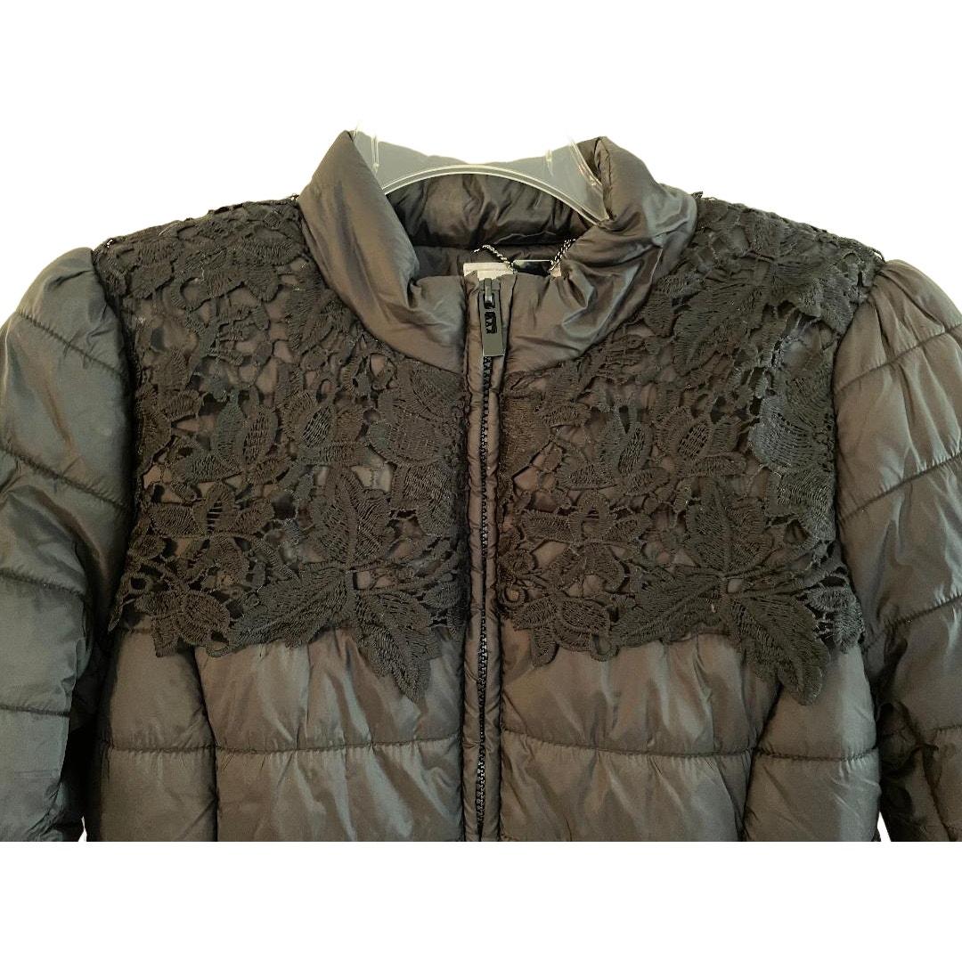 Blugirl Blumarine Puffer Jacket with Lace Overlay on Shoulders Size Small