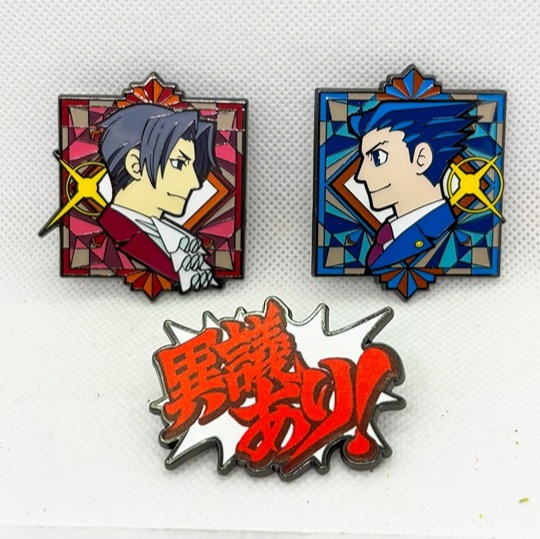 Phoenix Wright Ace Attorney Miles Edgeworth Pins Set of 3 Enamel Pins Official