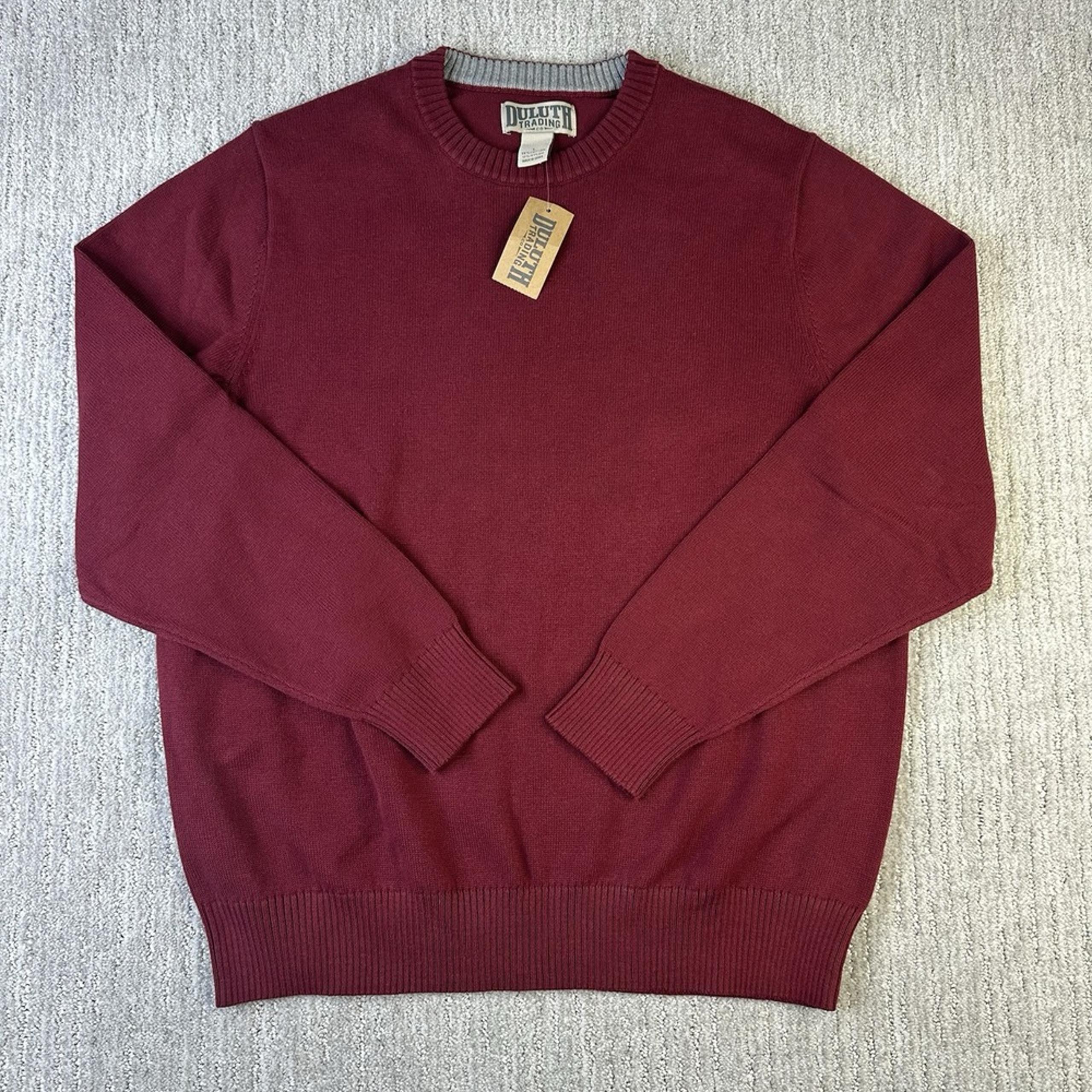 NEW Duluth Trading Men's Large Red Long Sleeve Crewneck Strongarm Sweater