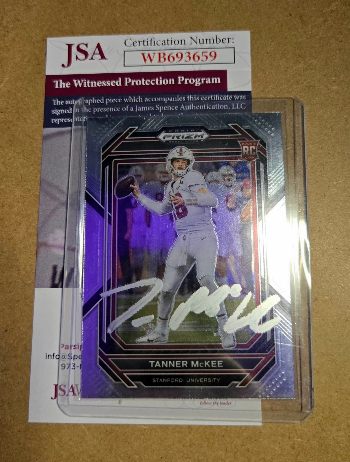 EAGLES QB Tanner McKee Autographed Prizm Draft Picks Card JSA