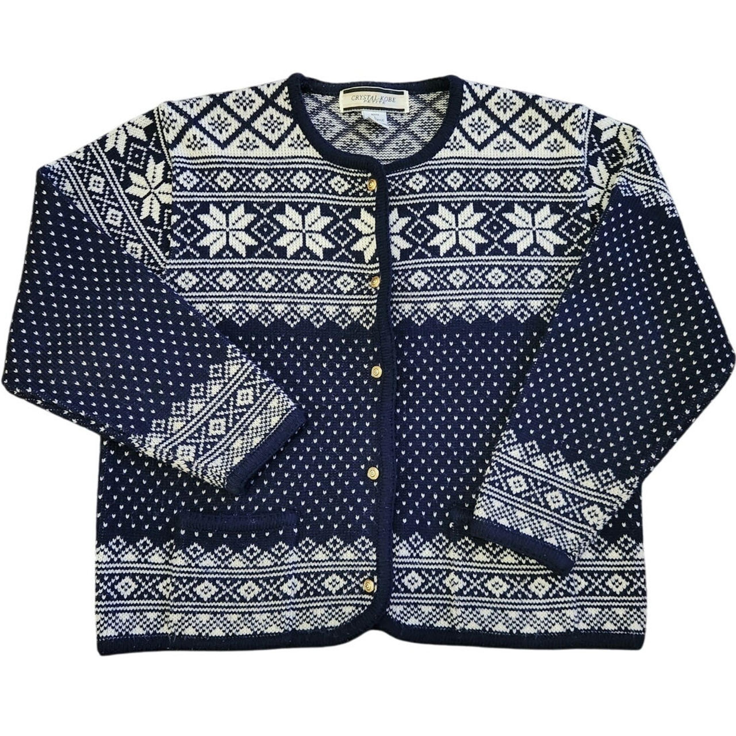 Crystal Kobe vintage womans button-up cardigan sweater size Large petite