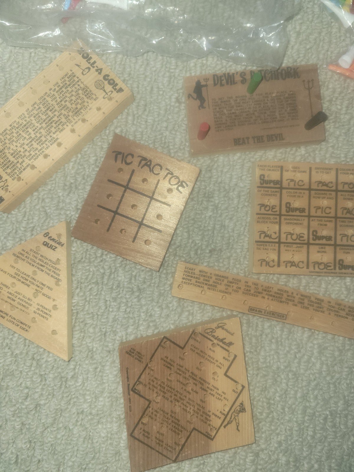 Vintage 70s 80's Wood Peg Board Games Brain Teasers Mind lot of 7 RARE
