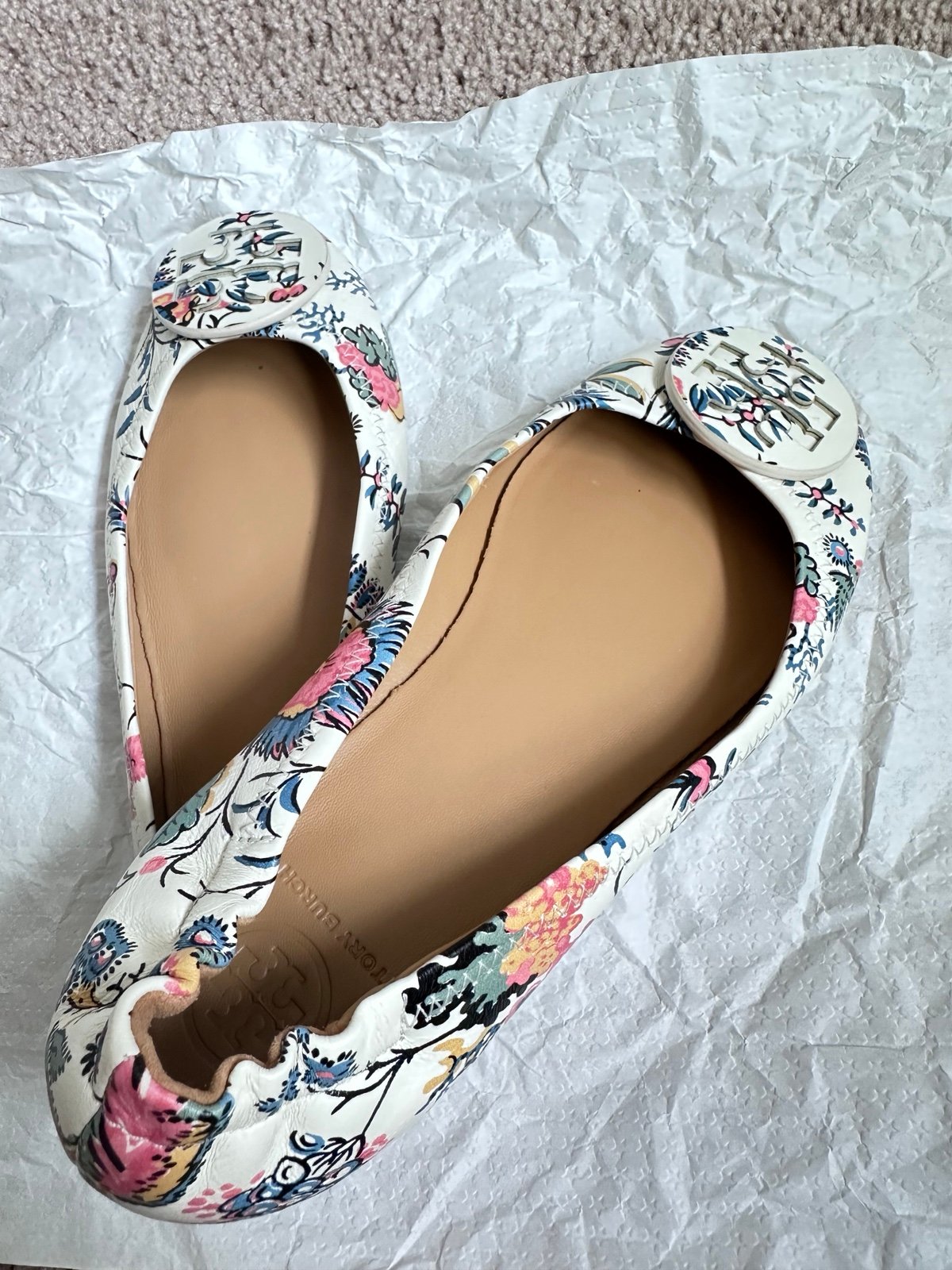 TORY BURCH Leather Floral Print Ballet Flats Women's Size: 5.5