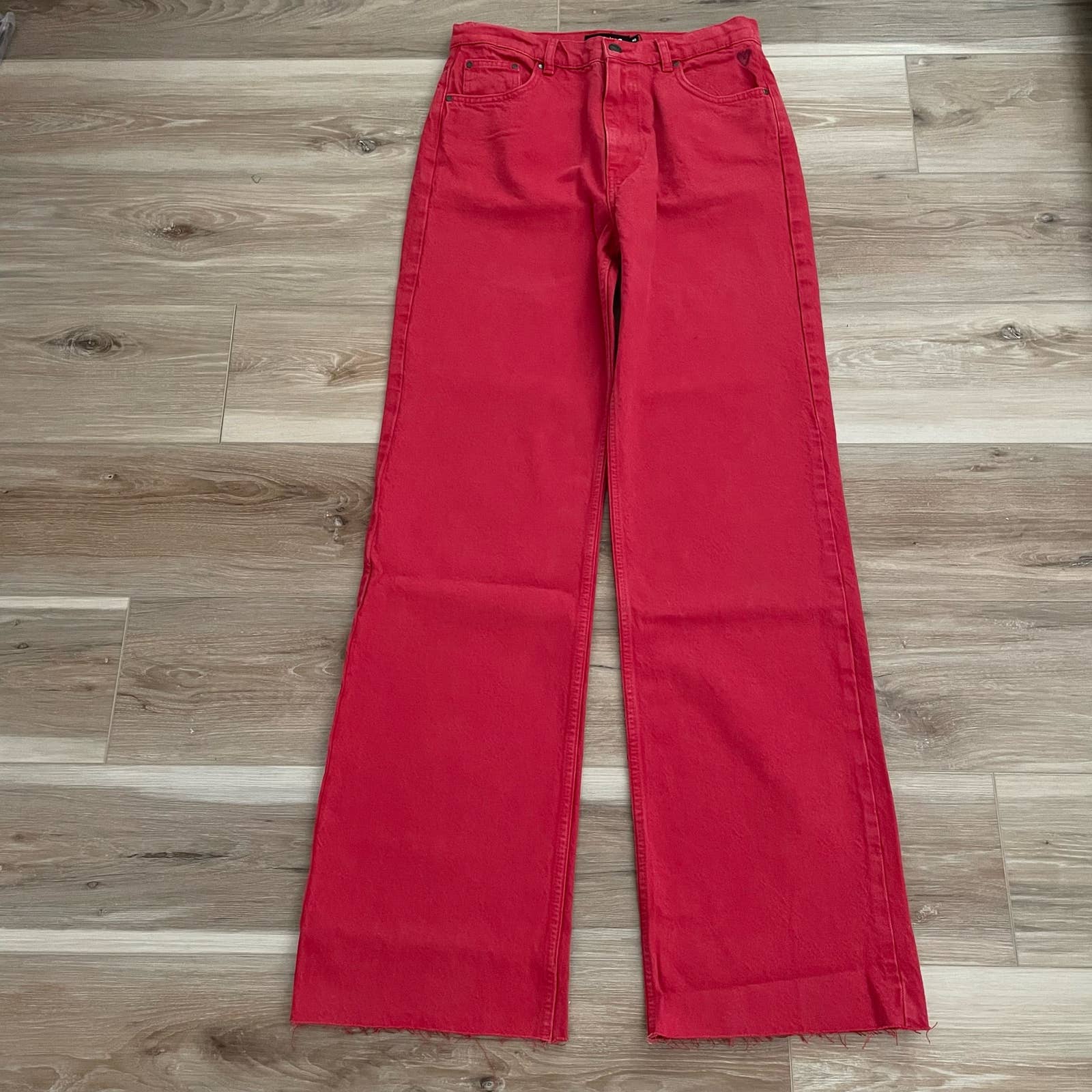 NWT Desigual High Waist Embroidered Heart Straight Jeans sz 8 in red